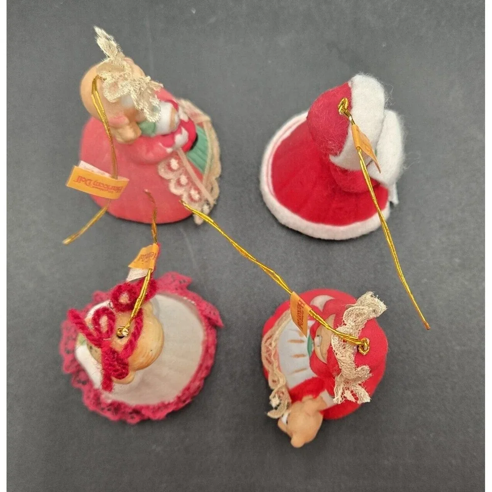 4 Vtg Bell Girl Figurine Figure Ornament‎ Christmas Caroler Jasco Taiwan